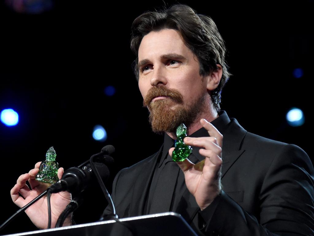 Actor Christian Bale accepts the Ensemble Performance Award for ‘The Big Short’ onstage at the 27th Annual Palm Springs International Film Festival Film Festival Awards Gala at Palm Springs Convention Center on January 2, 2016 in Palm Springs, California. Picture: Jason Merritt/Getty Images for PSIFF