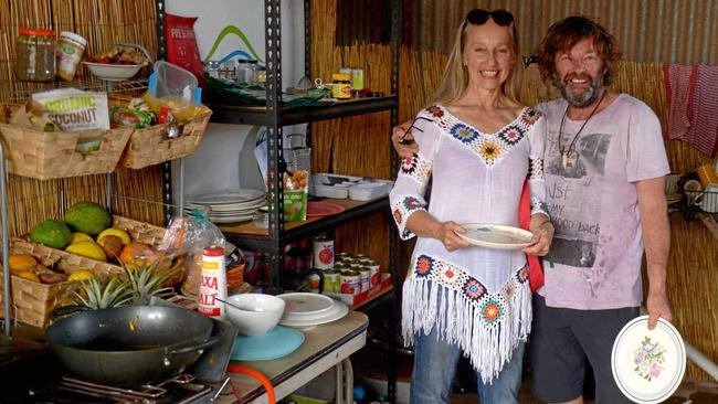 Linda Apps and Space Chook Alison in the mess tent. Picture: Jann Houley