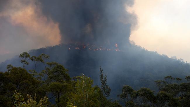 The Gospers Mountain fire burns near Colo Heights, north west of Sydney. Picture: AAP.