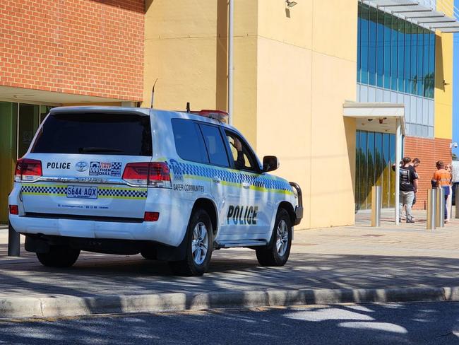 SAPOL officers and specialist Organised Crime Gang detectives appeared outside of the Christies Beach Magistrates Court as six alleged bikies appeared for the first time after an alleged affray in Colonnades Shopping Centre on June 30. Picture: no byline