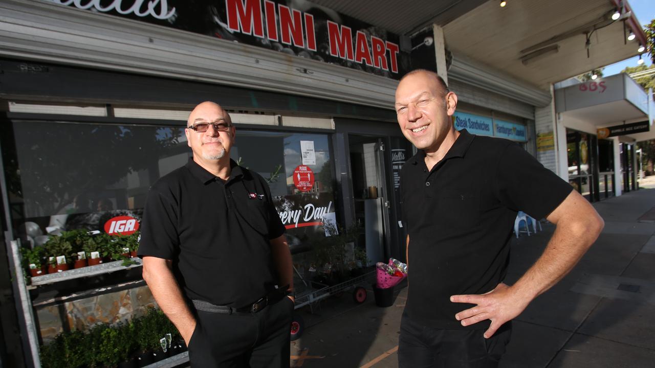 Vallis IGA owners Joe and Frank Valenti outside Vallis Mini-Mart in 2022. Picture: Alan Barber