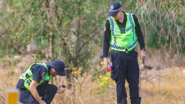 Police Crash Investigators at the scene of a Fatal traffic incident on the Stuart Highway. Picture: Glenn Campbell