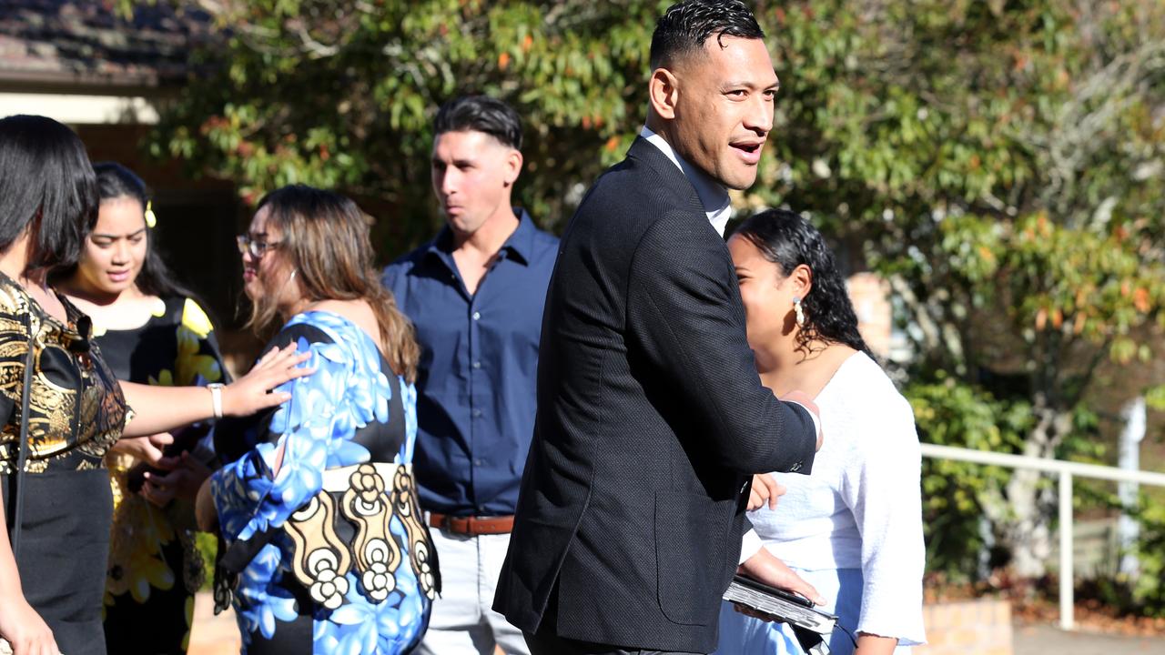 Israel Folau arrives at the Truth of Jesus Christ Church. Picture: David Swift