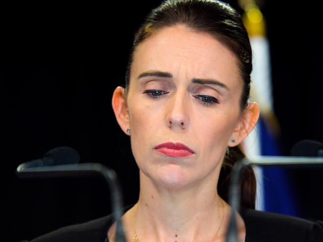 TOPSHOT - New Zealand Prime Minister Jacinda Ardern attends a media during a Post Cabinet media press conference at Parliament in Wellington on March 18, 2019. - New Zealand's cabinet agreed measures to tighten gun control laws 