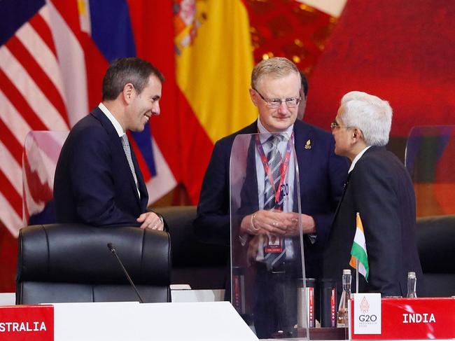 Jim Chalmers and Philip Lowe at the G20 in Bali. Picture: Made Nagi/AFP