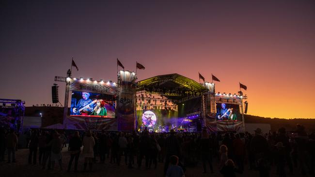 Sunset near the end of Missy Higgins’s set with her band at the Big Red Bash on Wednesday. Picture: Matt Williams