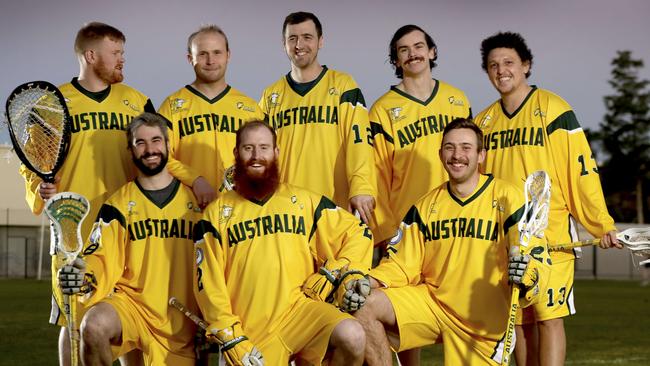 SA has eight members of the Australian Indoor Lacrosse team heading to Canada on 13 September for the World Champs. (LtoR Back) — Sam Kilford, Cam Adams, Ryan Gaspari, James Mullins, and Dave Gal. (LtoR F) Kieran Sandow, Jessie Whinnen and Cam Semmler. Picture: Dean Martin