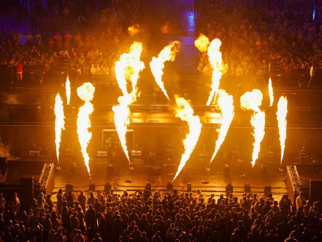 Fireworks explode during the Paris 2024 Paralympic Games Closing Ceremony at the Stade de France, in Saint-Denis, in the outskirts of Paris, on September 8, 2024. (Photo by Dimitar DILKOFF / AFP)