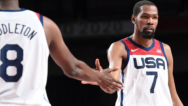 USA's Kevin Durant with Khris Middleton. Picture: AFP