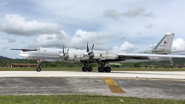 A Russian TU-95 bomber arrives on Biak Island in Indonesia for an international visit. Picture: Russian Defense Ministry