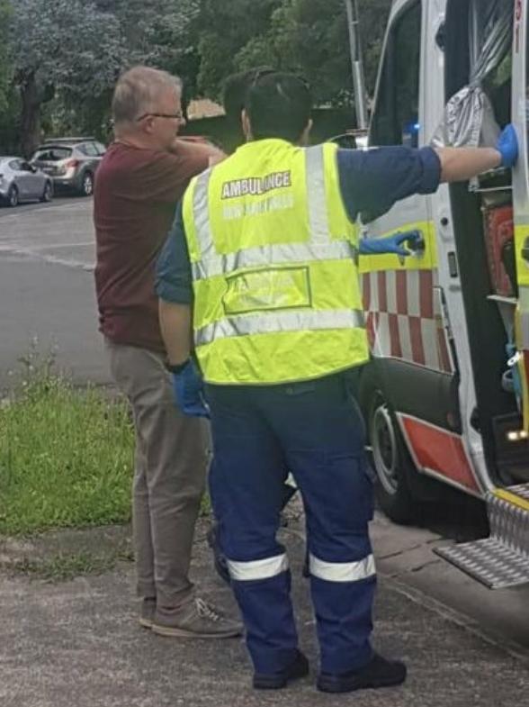 Anthony Albanese talks to Paramedics at the scene. Picture: Facebook