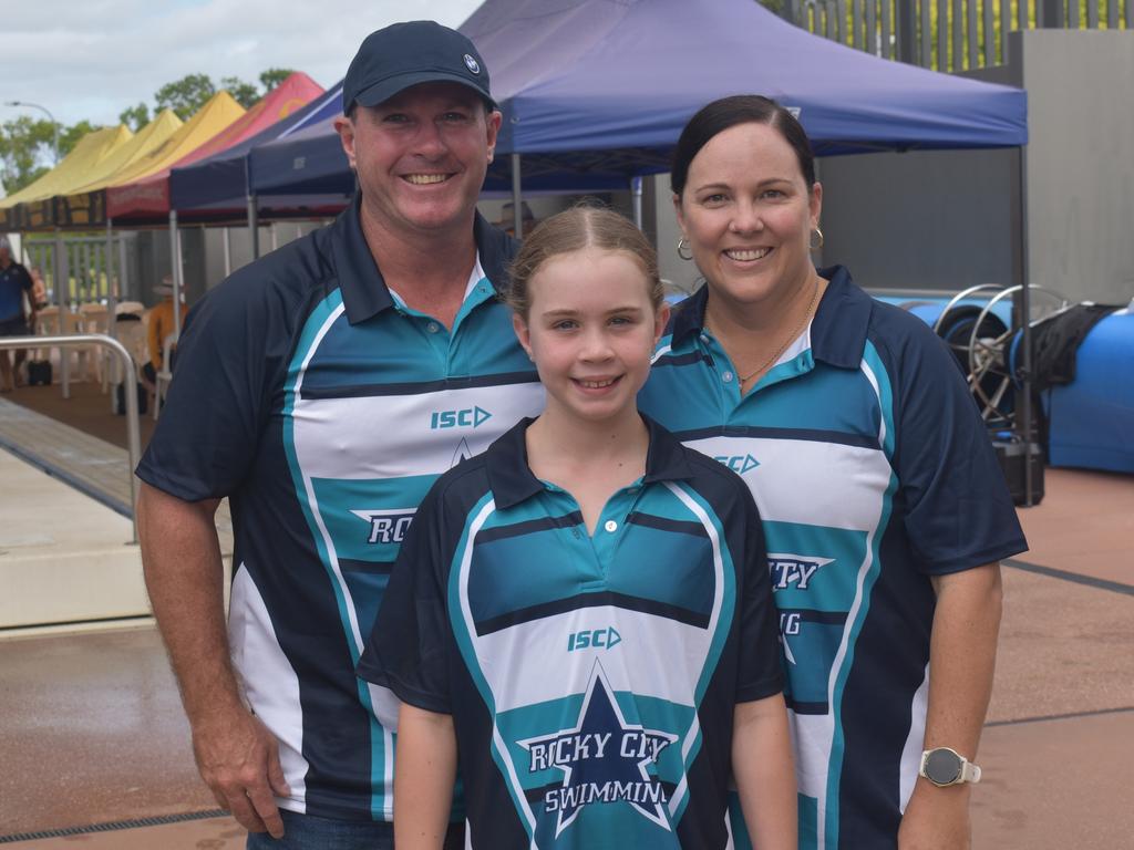 Danny, Rinnah and Abigail Peacock at the Central Queensland Swimming Championships at the 2nd World War Memorial Aquatic Centre, Rockhampton, on March 1, 2025.