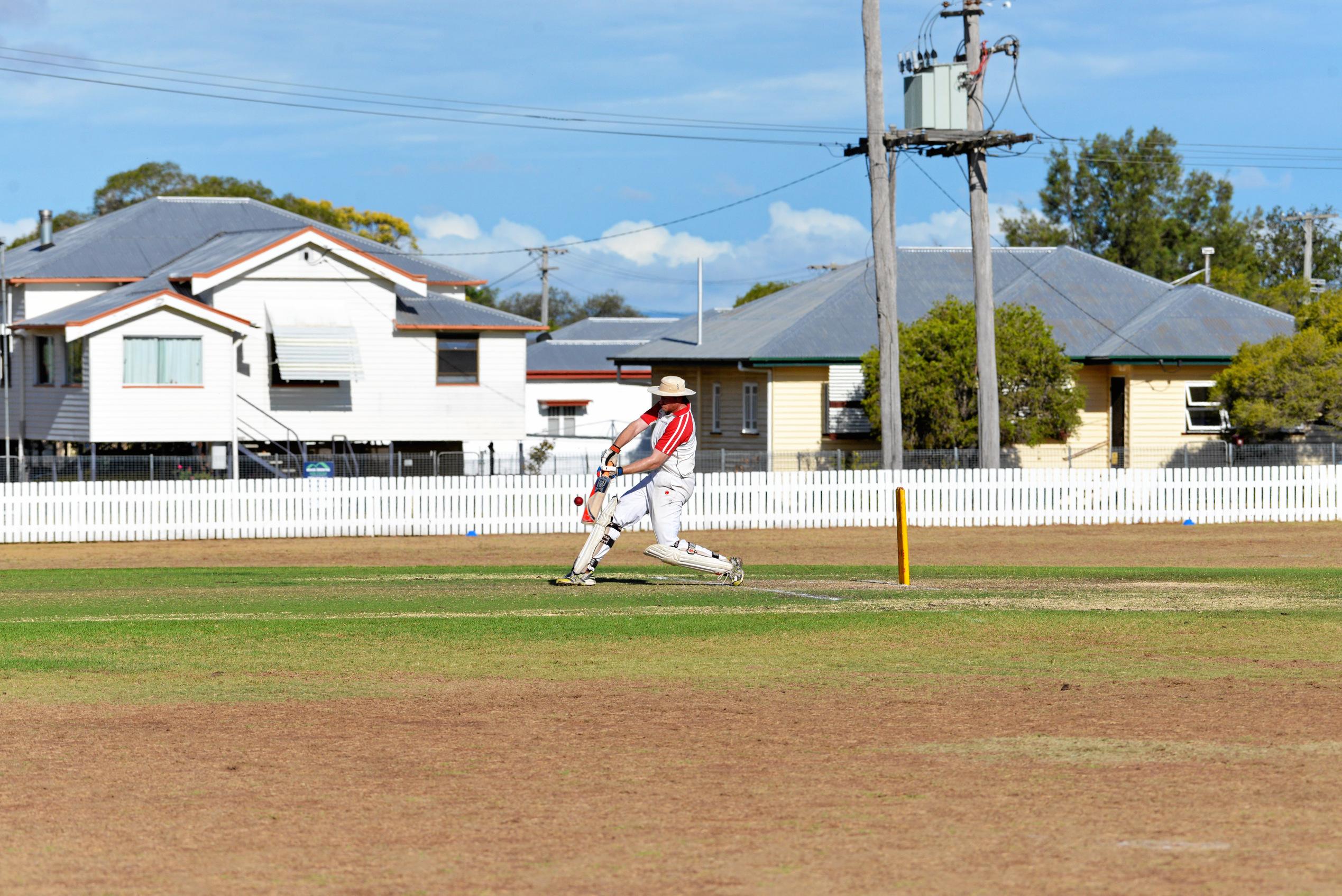 Colts all rounder John Cleary hits hard in a score of 71 in the Warwick cricket grand final. Picture: Gerard Walsh