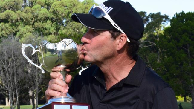 Lucien Tinkler after winning the Australian PGA Legends round at the Byron Bay Golf Club in 2018.