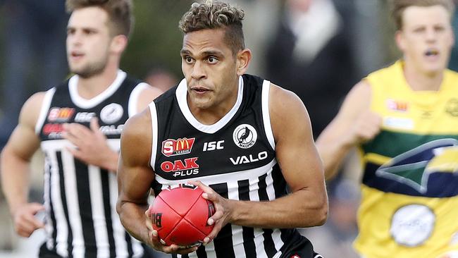 Port Adelaide’s Dom Barry in action against the Eagles. Picture: SARAH REED