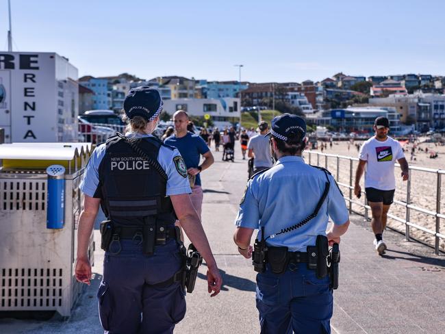 SYDNEY, AUSTRALIA - NewsWire Photos , September 19, 2021: Police patrolling at Bondi Beach in Sydney  Picture: NCA NewsWire / Flavio Brancaleone