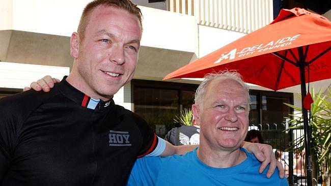 Sir Chris Hoy, left, at the Hilton with barrister Tony Fitzmaurice from Vespa Espresso. Picture: Sarah Reed. 