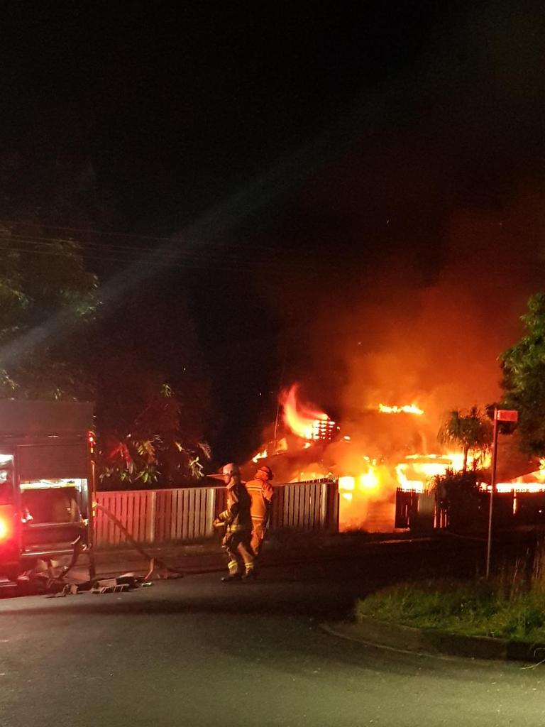 A Blake Street property went up in flames on Sunday night, February 16 with firefighters at the scene containing it. Photo: Cherie Randell