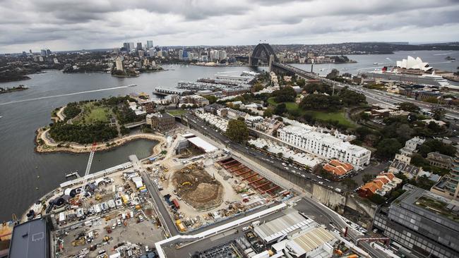 View from the construction site of Crown Resorts’ One Barangaroo casino, hotel and apartment tower project. Picture: Hollie Adams