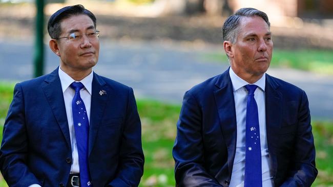 Mr Shin with Mr Marles ahead of their meeting on Wednesday. Picture: Getty Images