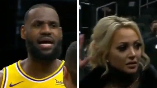 LeBron James confronts 'Courtside Karen'.