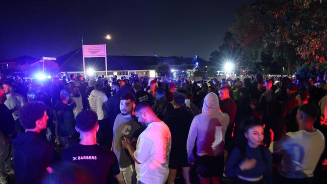 The crowd outside the Christ the Good Shepherd Church in Sydney's western suburb of Wakeley. Picture: David Gray / AFP