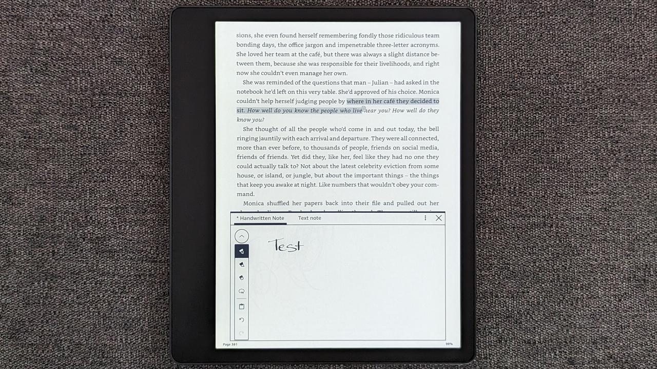 Sticky notes on the Kindle Scribe. Picture: Lauren Chaplin/news.com.au