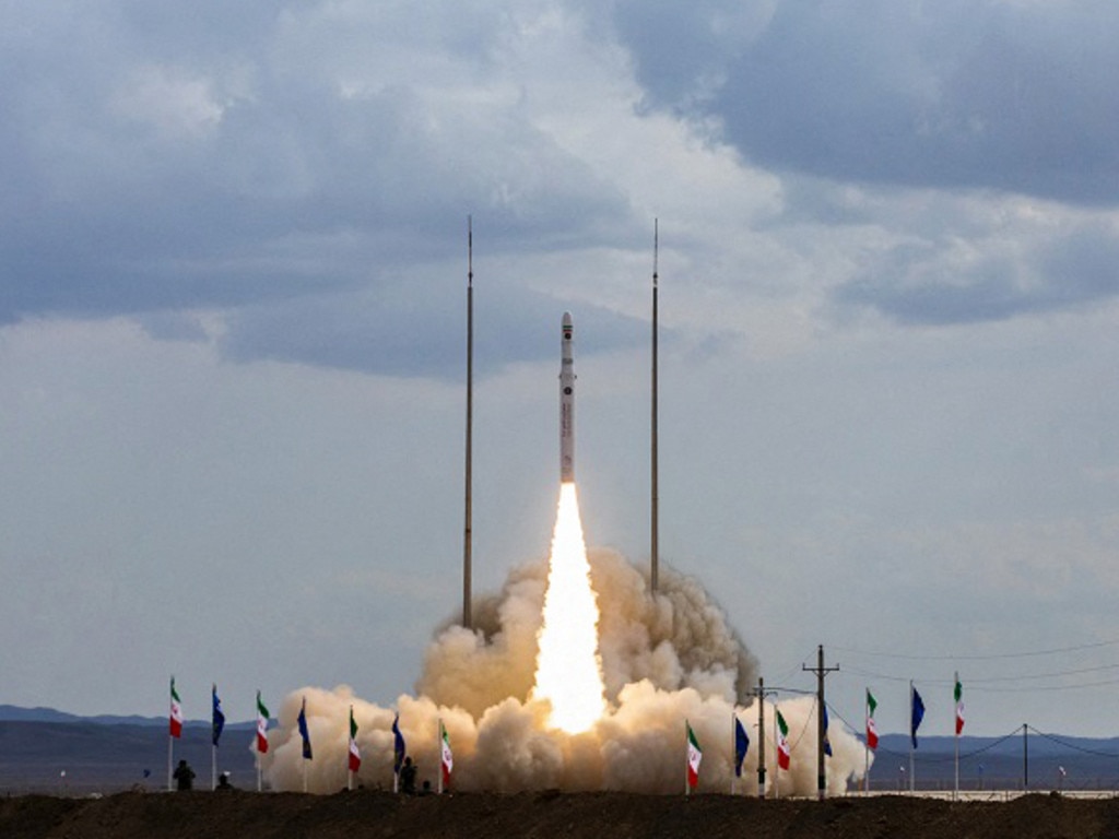 The launch of a locally made Ghaem-100 satellite launcher in an undisclosed location. Picture: Sepah News/AFP