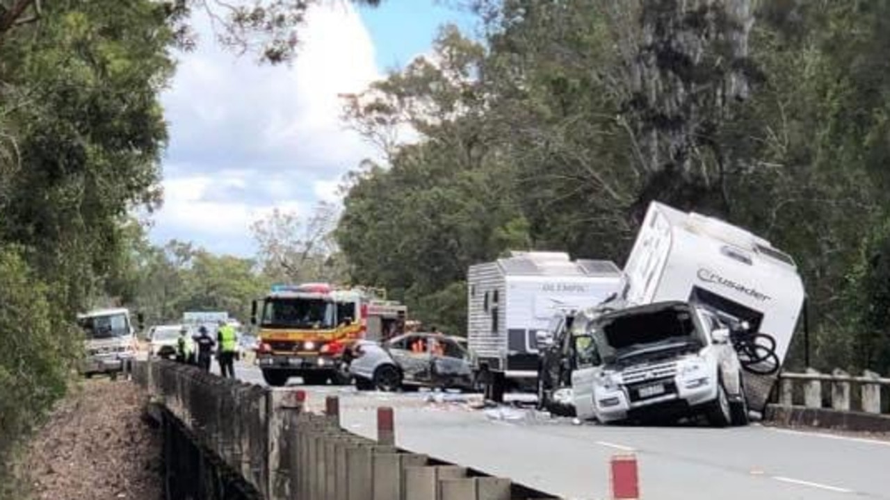 A multi-vehicle crash blocked the Maryborough-Hervey Bay Road, disrupting traffic at Susan River on Thursday about noon. PHOTO: 7 News Wide Bay