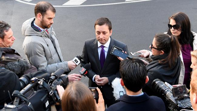 Victorian Opposition Leader Matthew Guy is facing intense internal pressure over his decision to dine on lobster with alleged mafia figure Tony Madafferi. Picture: AAP/Joe Castro