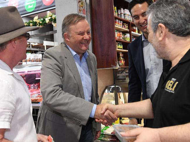 Anthony Albanese at the South Melbourne market in Melbourne on Sunday. Picture: AAP