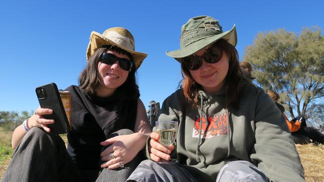 Isobel O'Toole and Morven Elliot road-tripped to Finke from Melbourne. Inspired to come by the documentary, they say they are loving the event. Picture: Gera Kazakov