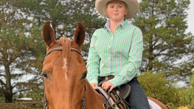 Isabella Brownlie (on her horse Girlie) was accepted to the Queensland Agricultural Training College in September and is expecting to start in February. Picture: Ann Brownlie