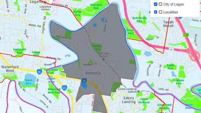 Bethania is south of the Logan River and floods. It is on the Beenleigh train line.