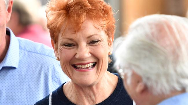 One Nation leader Pauline Hanson is seen at the Buderim Men's Shed on the Sunshine Coast. Picture: AAP