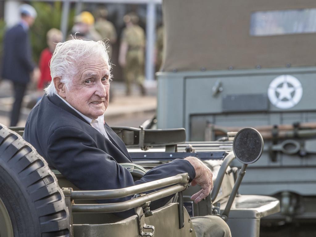 Michael O'Neill waits for his driver. Assembly in Neil St for the mid morning parade on ANZAC DAY. Tuesday, April 25, 2023. Picture: Nev Madsen.