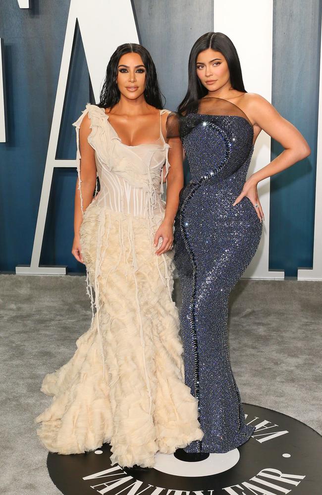 Transformed. Kim Kardashian and Kylie Jenner at the 2020 Vanity Fair Oscar Party. Picture: AFP