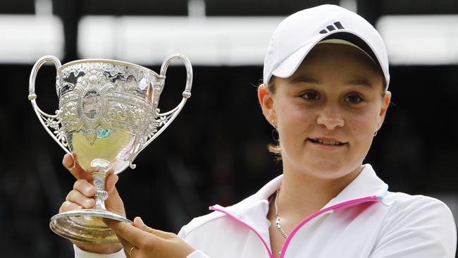 Barty with her junior Wimbledon trophy. Picture: AP Photos