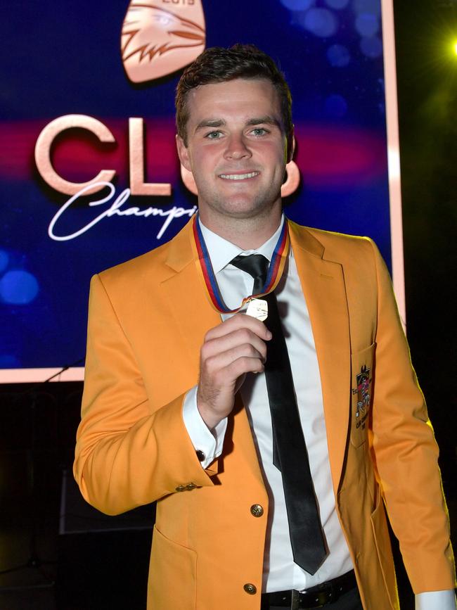 Brad Crouch with his first gold jacket after winning his first club champion award. Picture: Mark Brake.