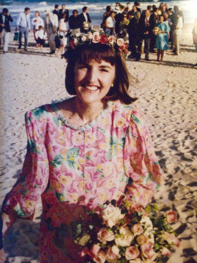 Kim Patterson on her wedding day on Peregian Beach. Picture: David Martinellli