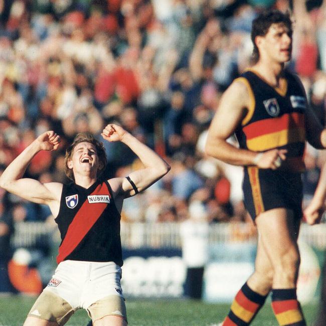 James Hird celebrates victory. Picture: Titus Ray