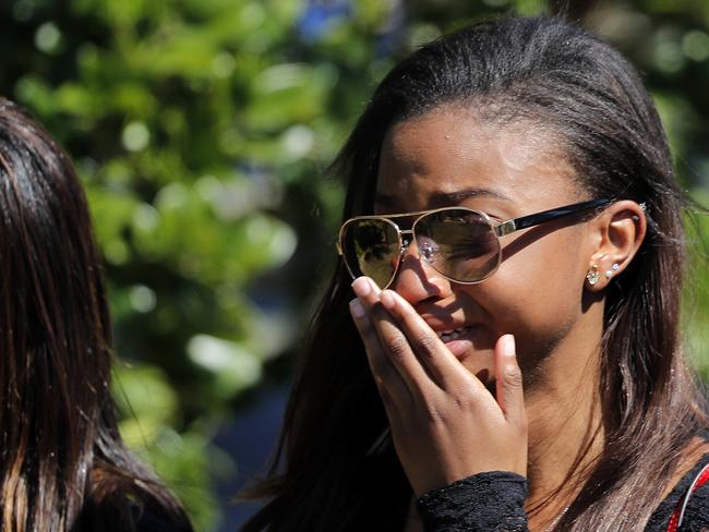 Mourners leave the funeral of Meadow Pollack, a victim of the shooting at Marjory Stoneman Douglas High School. Picture: AP