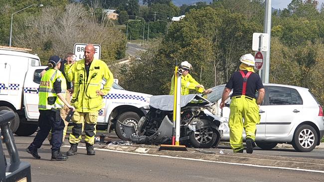 Emergency crews attend a nasty crash involving two cars near Normanby Bridge on Sunday afternoon.