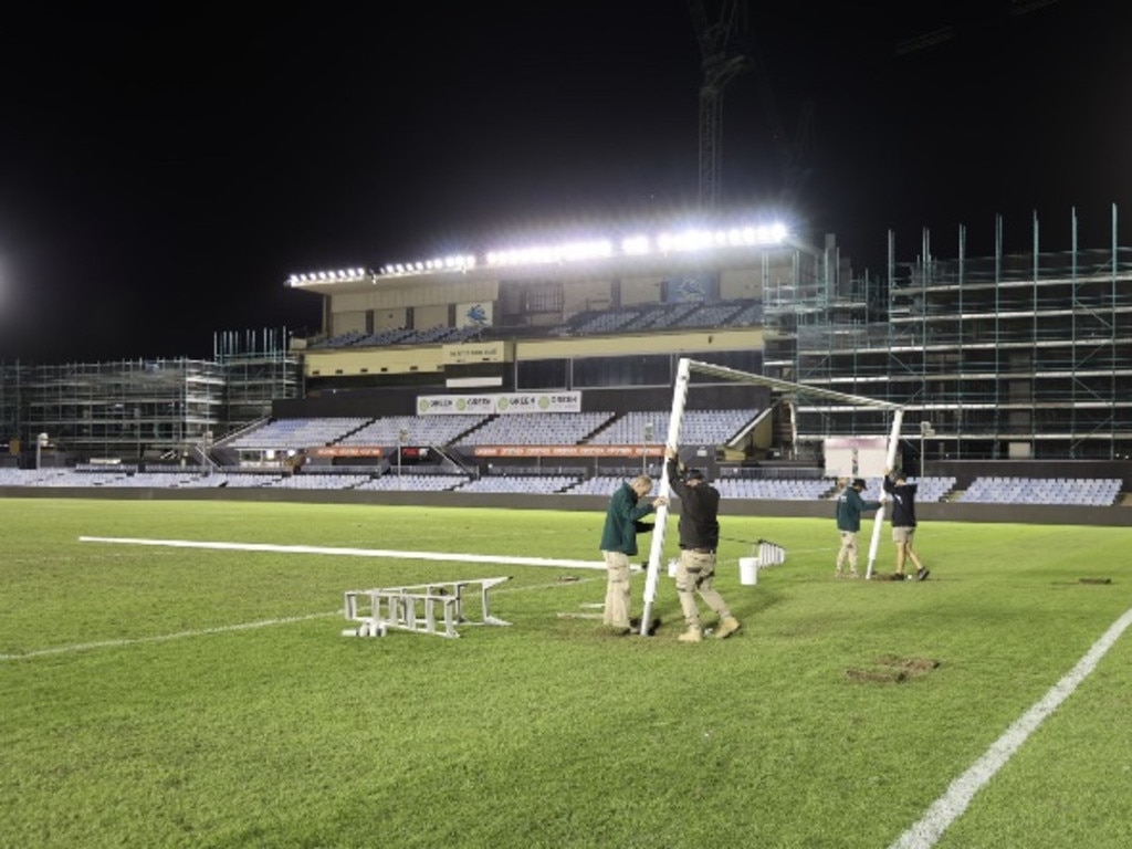 Staff transform PointsBet Stadium for the A-League match.