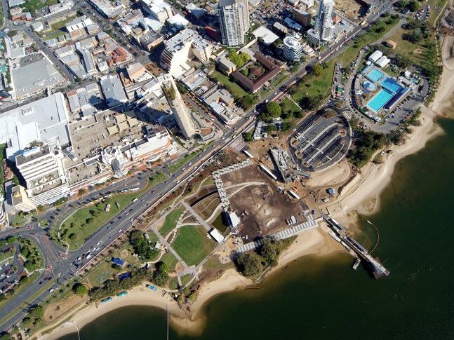 Aerial shot of the Broadwater Parklands Redevelopment supplied by the Gold Coast City Council.