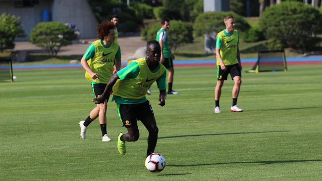 Awer Mabil in Socceroos training. Picture: Michael Puterflam (FFA)