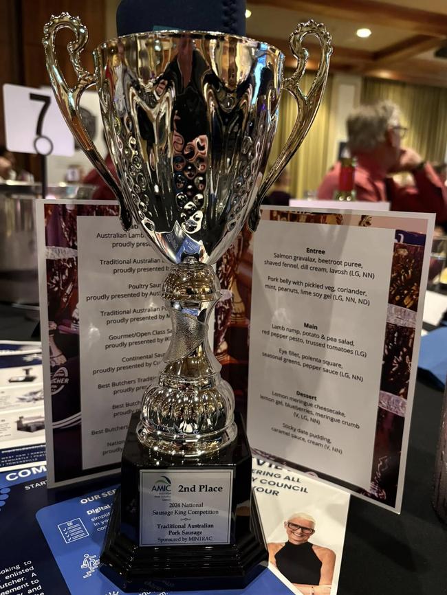 Their silver trophy for the Sausage King competition at the 2024 Retail National Competition Weekend. Picture: Dobbie's Butchery / Supplied.