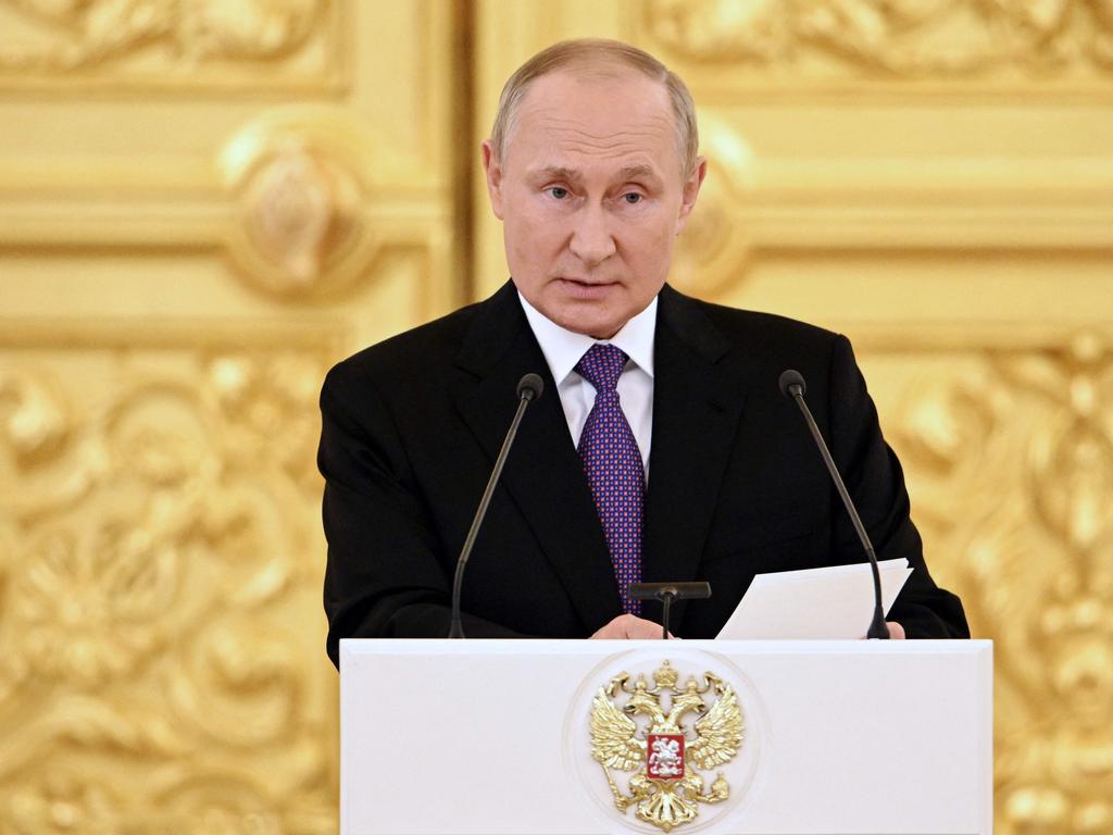 Russian President Vladimir Putin gives a speech at a ceremony marking the 100th anniversary of the State Sanitary and Epidemiological Service at the Kremlin in Moscow on September 14, 2022. (Photo by Pavel Bednyakov / SPUTNIK / AFP)