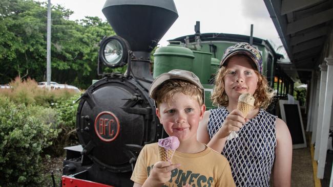 Max Clifford, 7, and Chloe, 9, from Melbourne travelled with their parents Andrew and Sarah for a week-long holiday in Port Douglas. They leave Monday and are looking forward to travelling back along on the coast road to Cairns. Picture: Brian Cassey