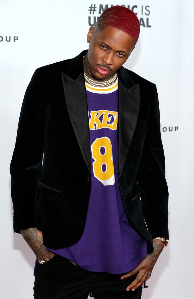 YG wearing No. 8 to Universal’s post-Grammys party. Picture: Getty Images